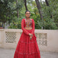 Lorenvalley Fashion Red Faux Georgette Bandhej Print with Gotta Patti Lace Work Lehenga Choli | Swadesiicart