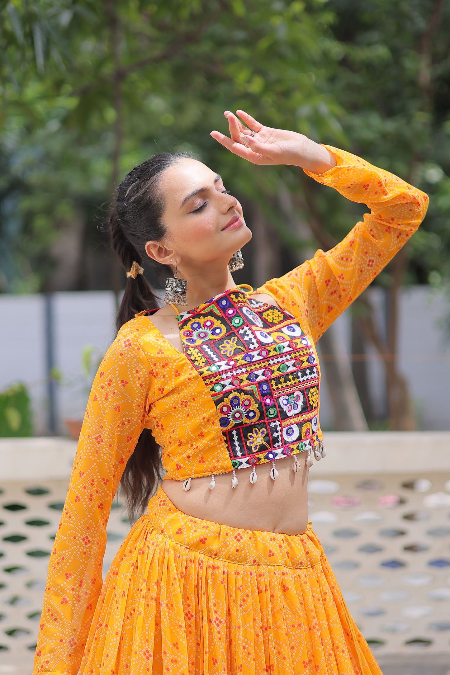 Lorenvalley Fashion Yellow Faux Georgette Bandhej Print with Gotta Patti Lace Work Lehenga Choli | Swadesiicart