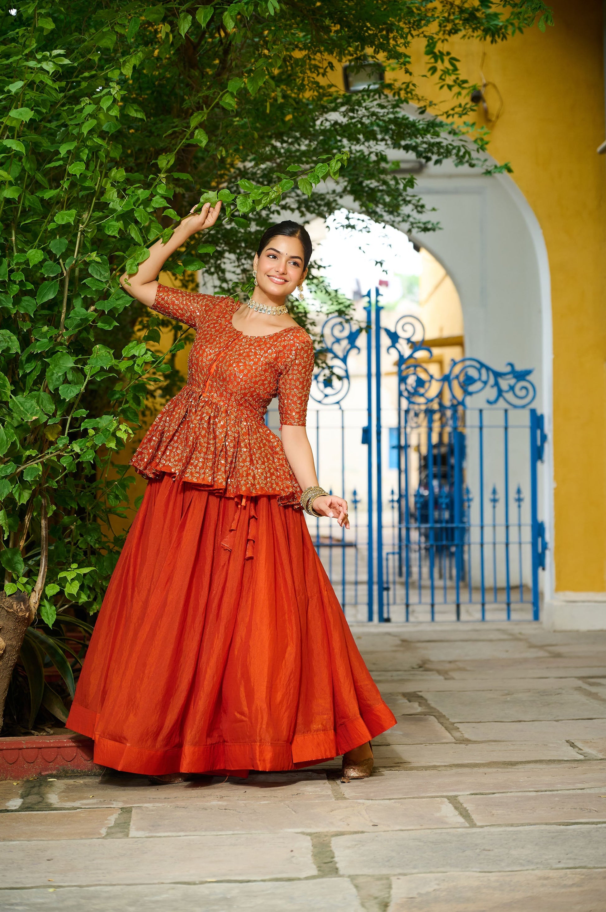 Lorenvalley Fashion Orange Fendy Silk Plain Lehenga with Embroidered work Choli | Swadesiicart