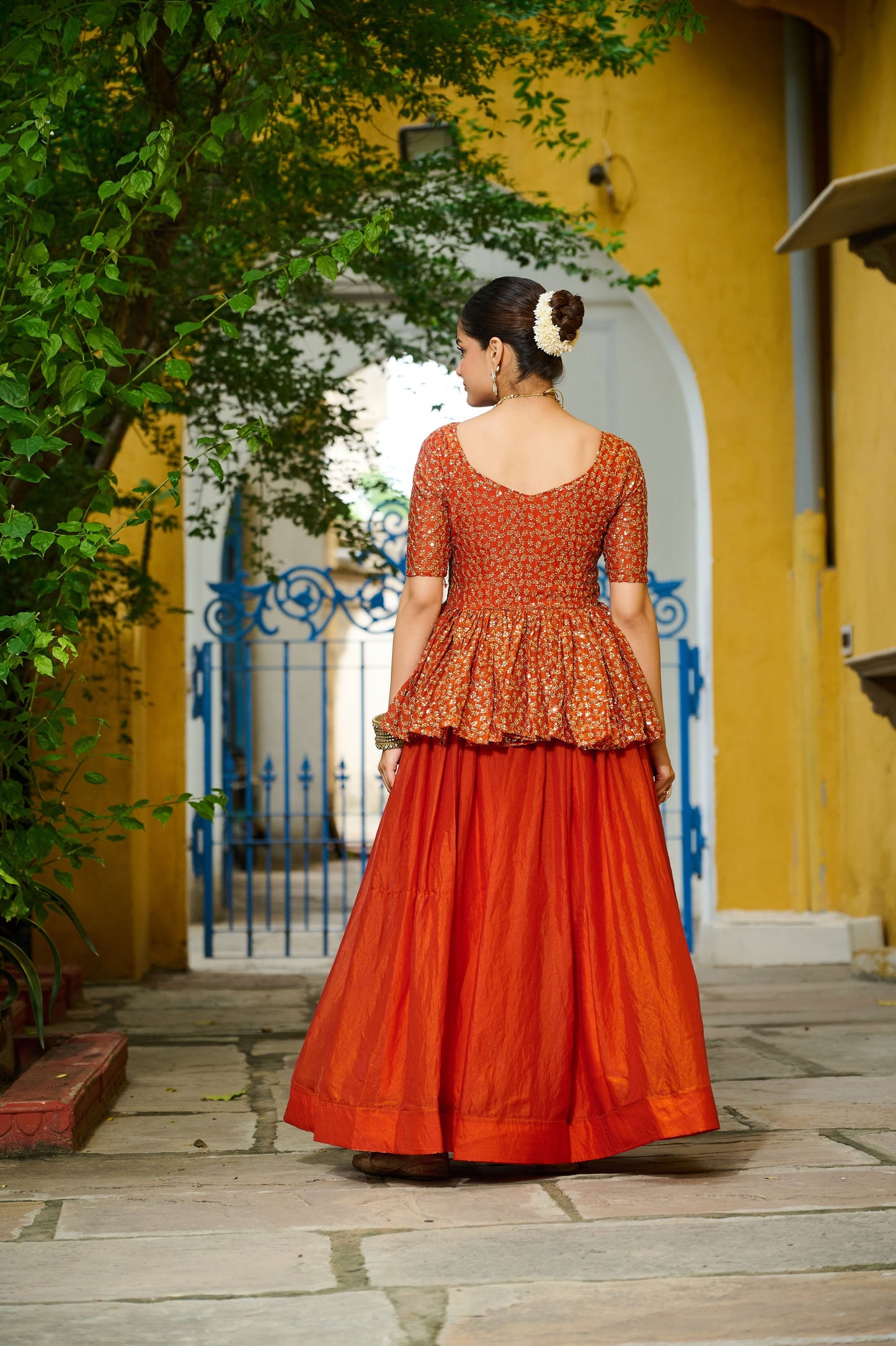 Lorenvalley Fashion Orange Fendy Silk Plain Lehenga with Embroidered work Choli | Swadesiicart