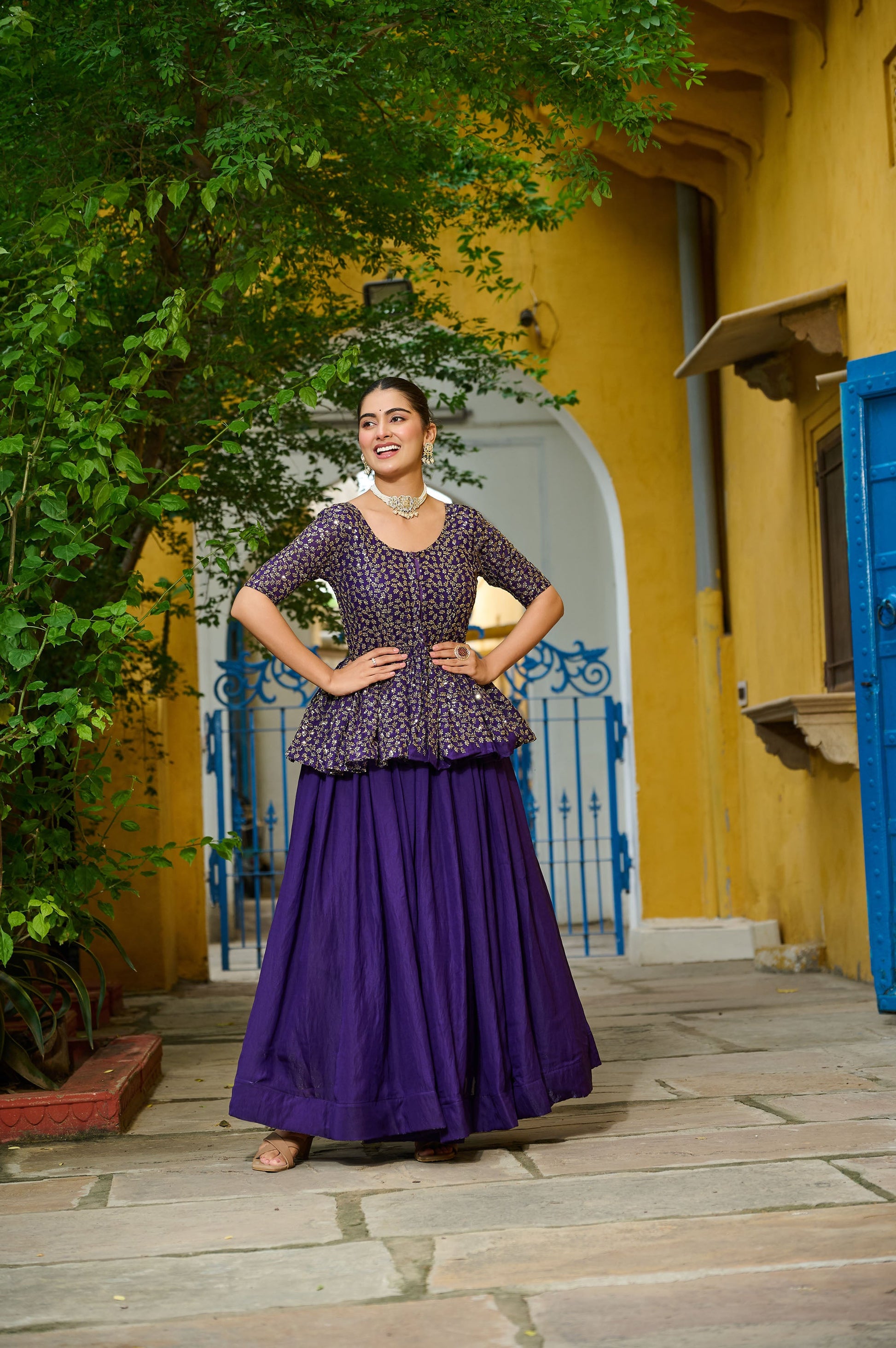 Lorenvalley Fashion Purple Fendy Silk Plain Lehenga with Embroidered work Choli | Swadesiicart