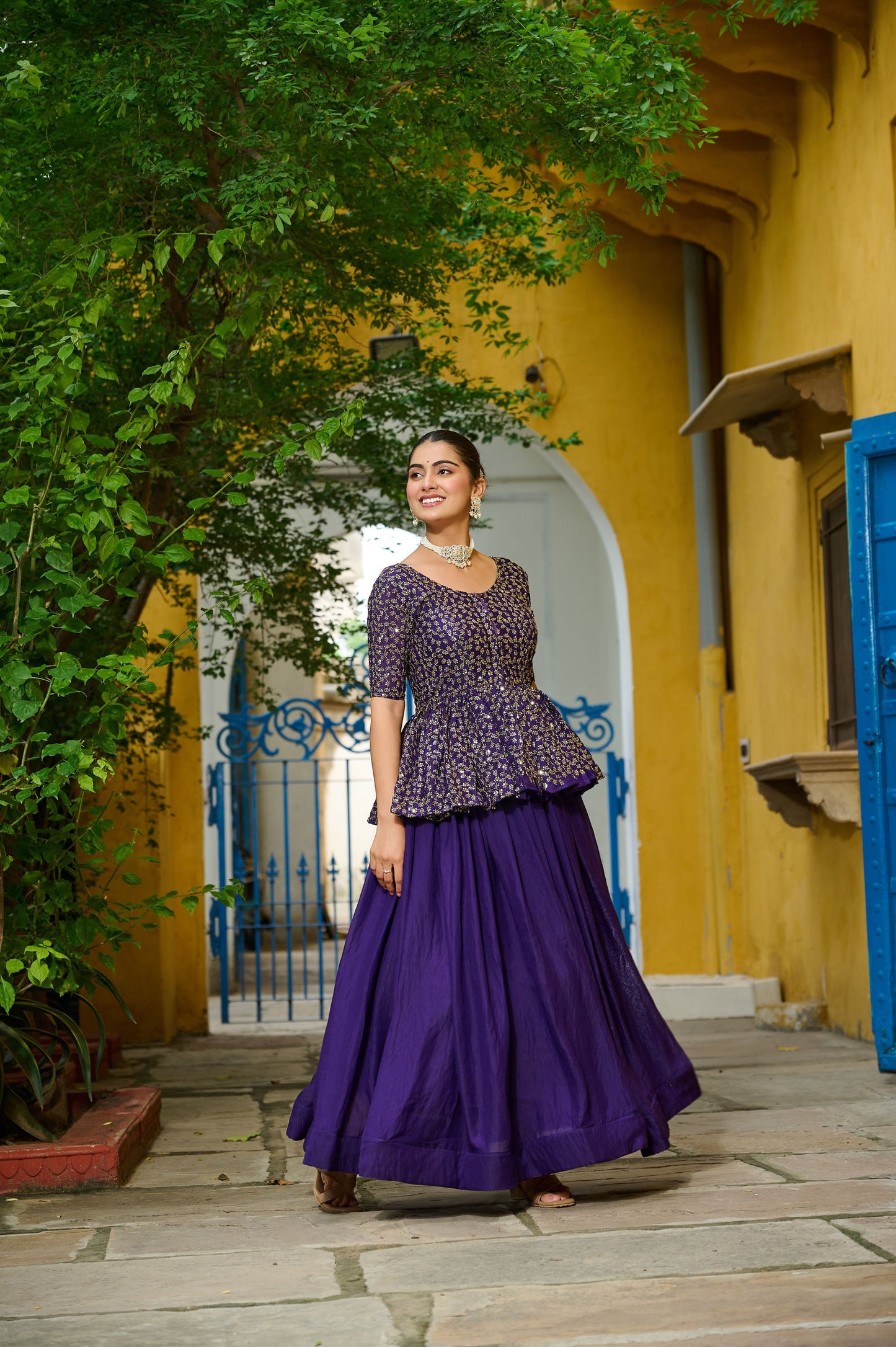 Lorenvalley Fashion Purple Fendy Silk Plain Lehenga with Embroidered work Choli | Swadesiicart