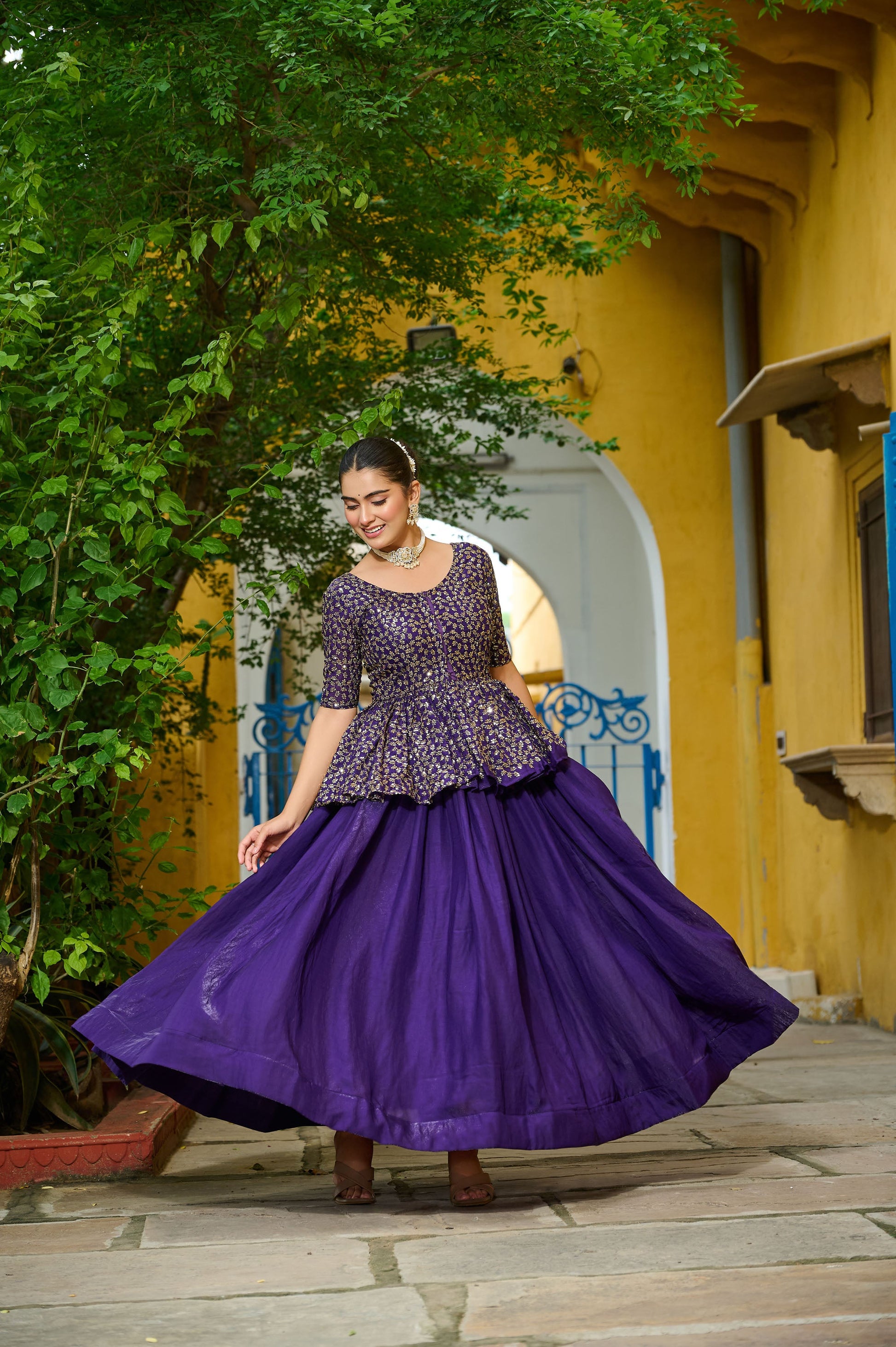 Lorenvalley Fashion Purple Fendy Silk Plain Lehenga with Embroidered work Choli | Swadesiicart