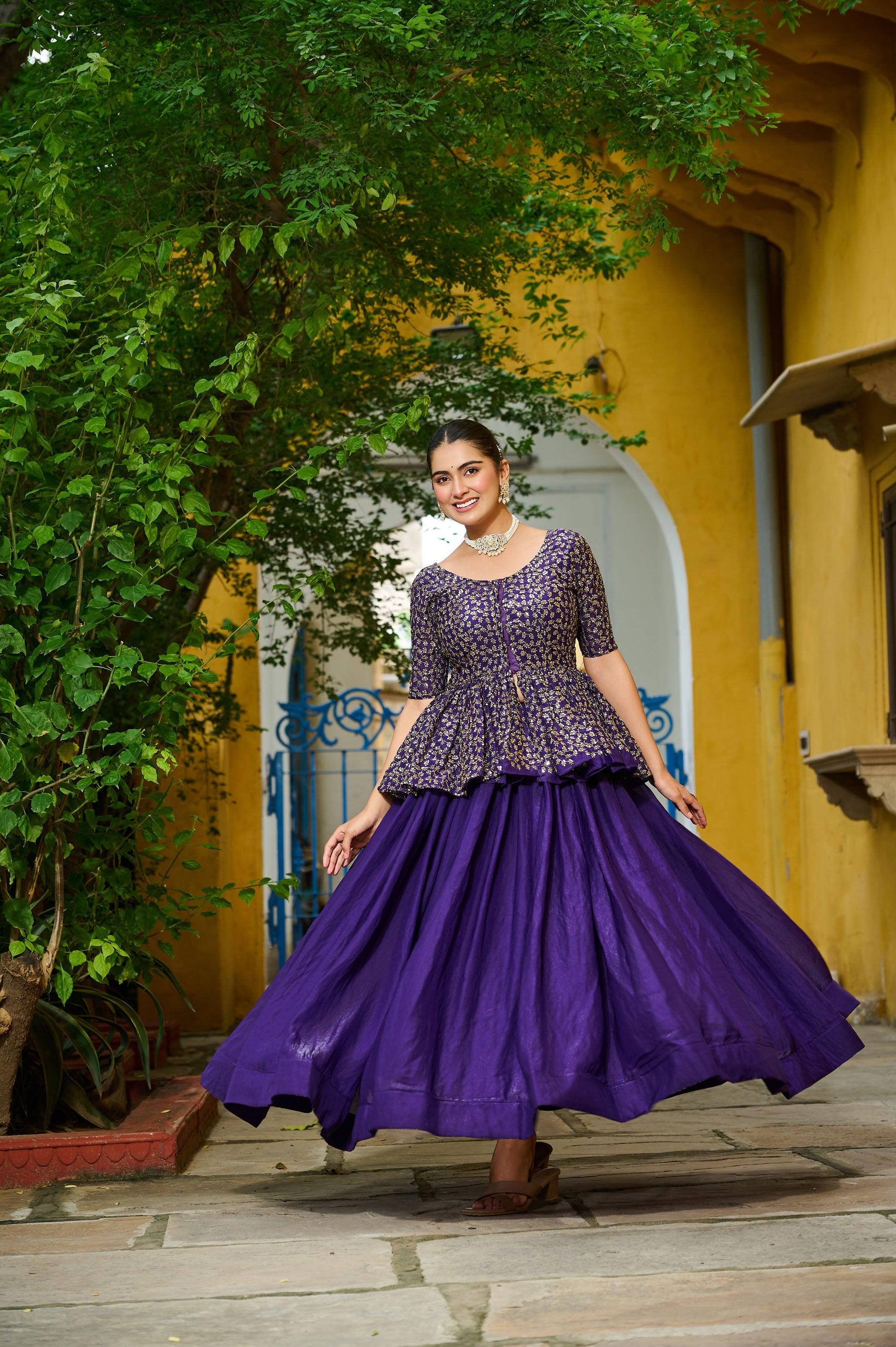 Lorenvalley Fashion Purple Fendy Silk Plain Lehenga with Embroidered work Choli | Swadesiicart
