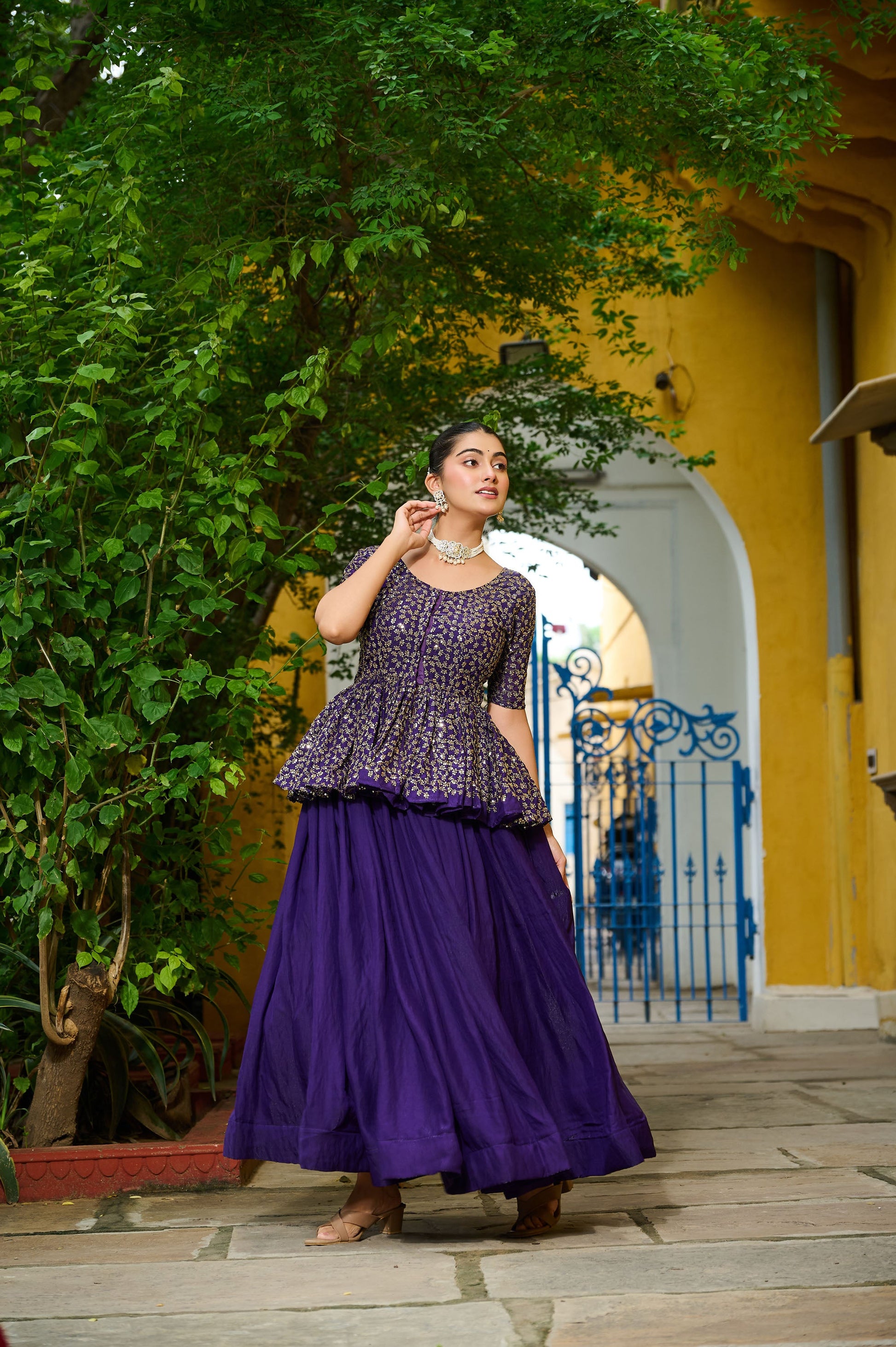Lorenvalley Fashion Purple Fendy Silk Plain Lehenga with Embroidered work Choli | Swadesiicart