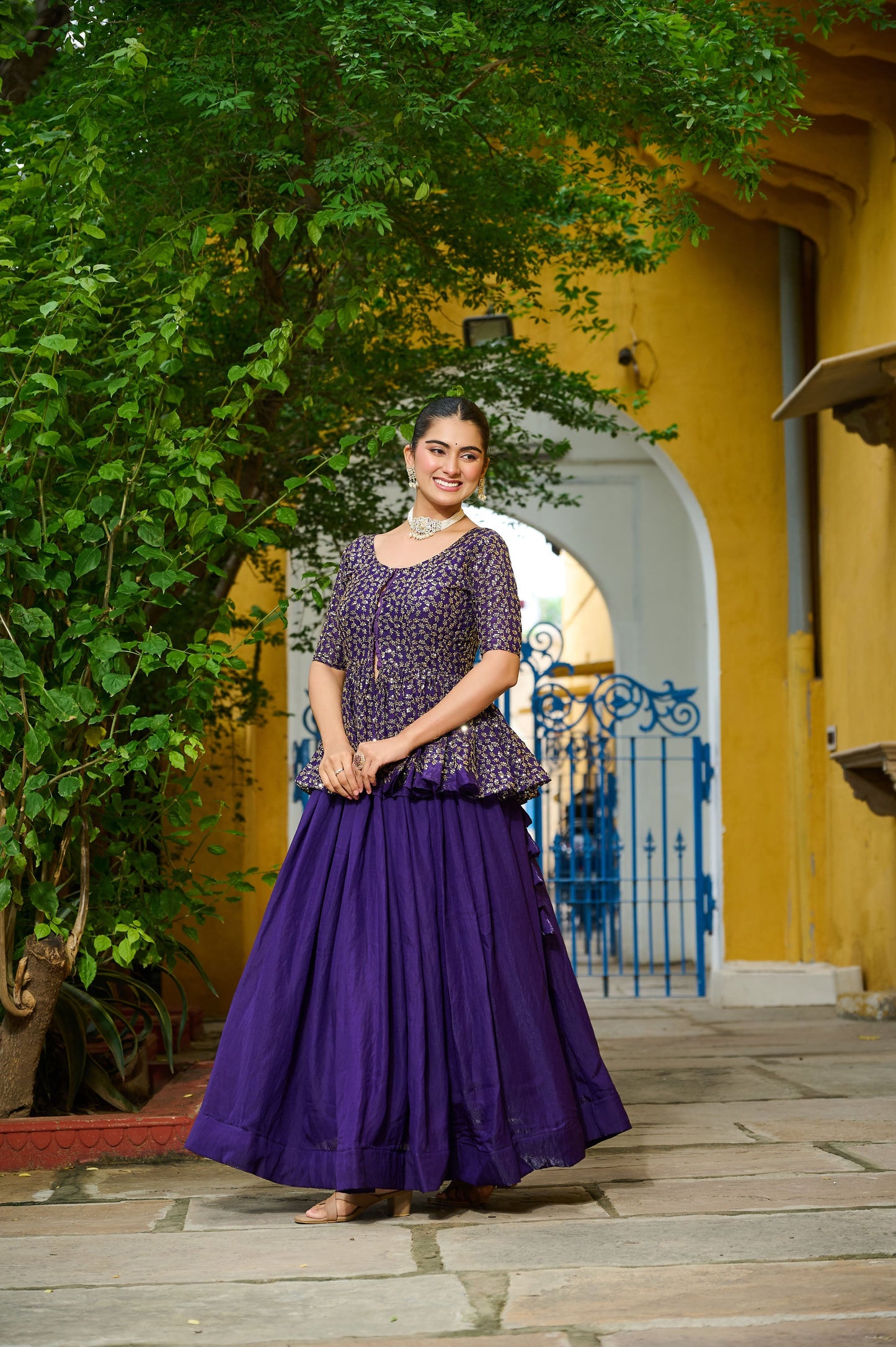 Lorenvalley Fashion Purple Fendy Silk Plain Lehenga with Embroidered work Choli | Swadesiicart