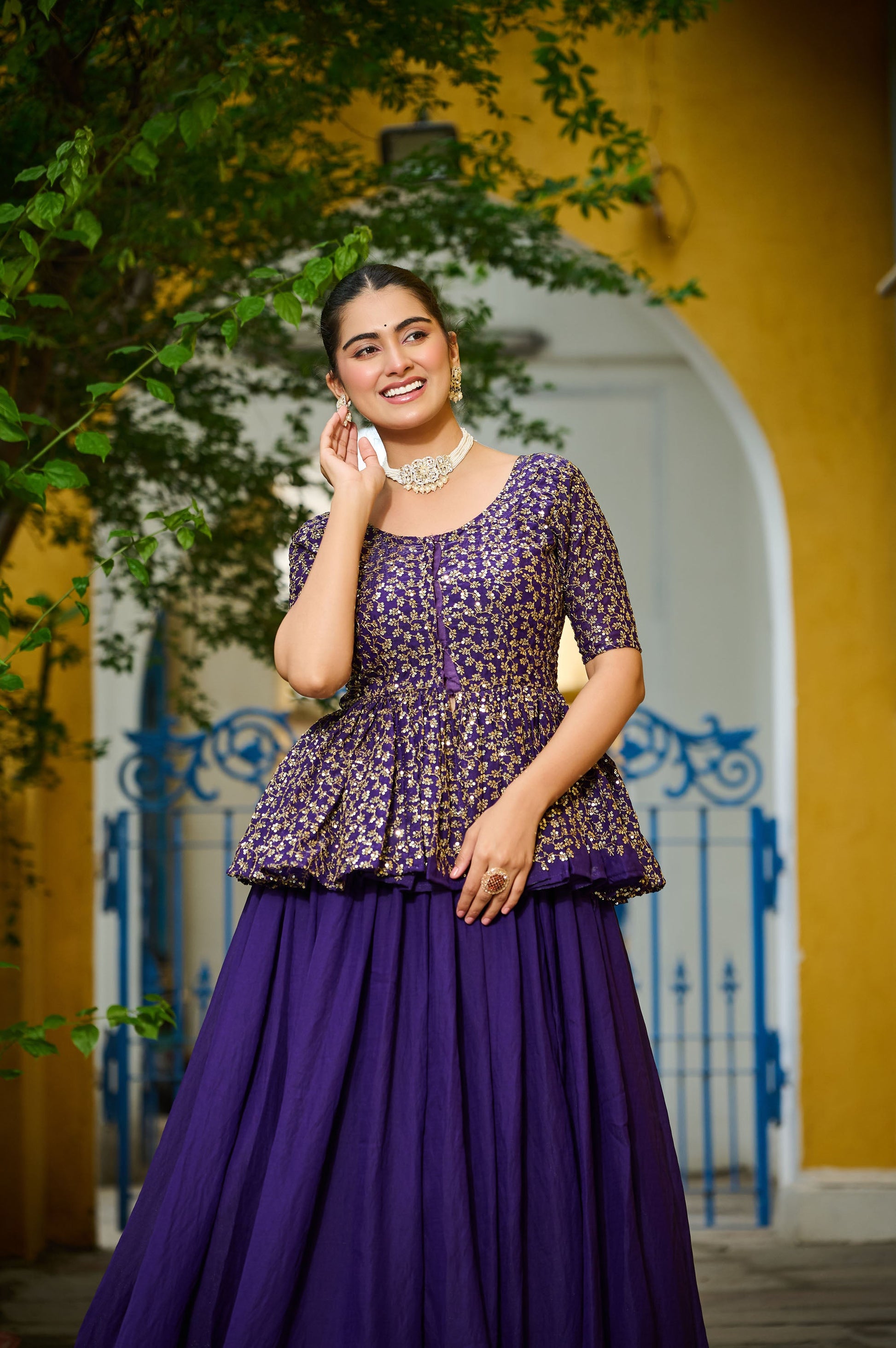 Lorenvalley Fashion Purple Fendy Silk Plain Lehenga with Embroidered work Choli | Swadesiicart