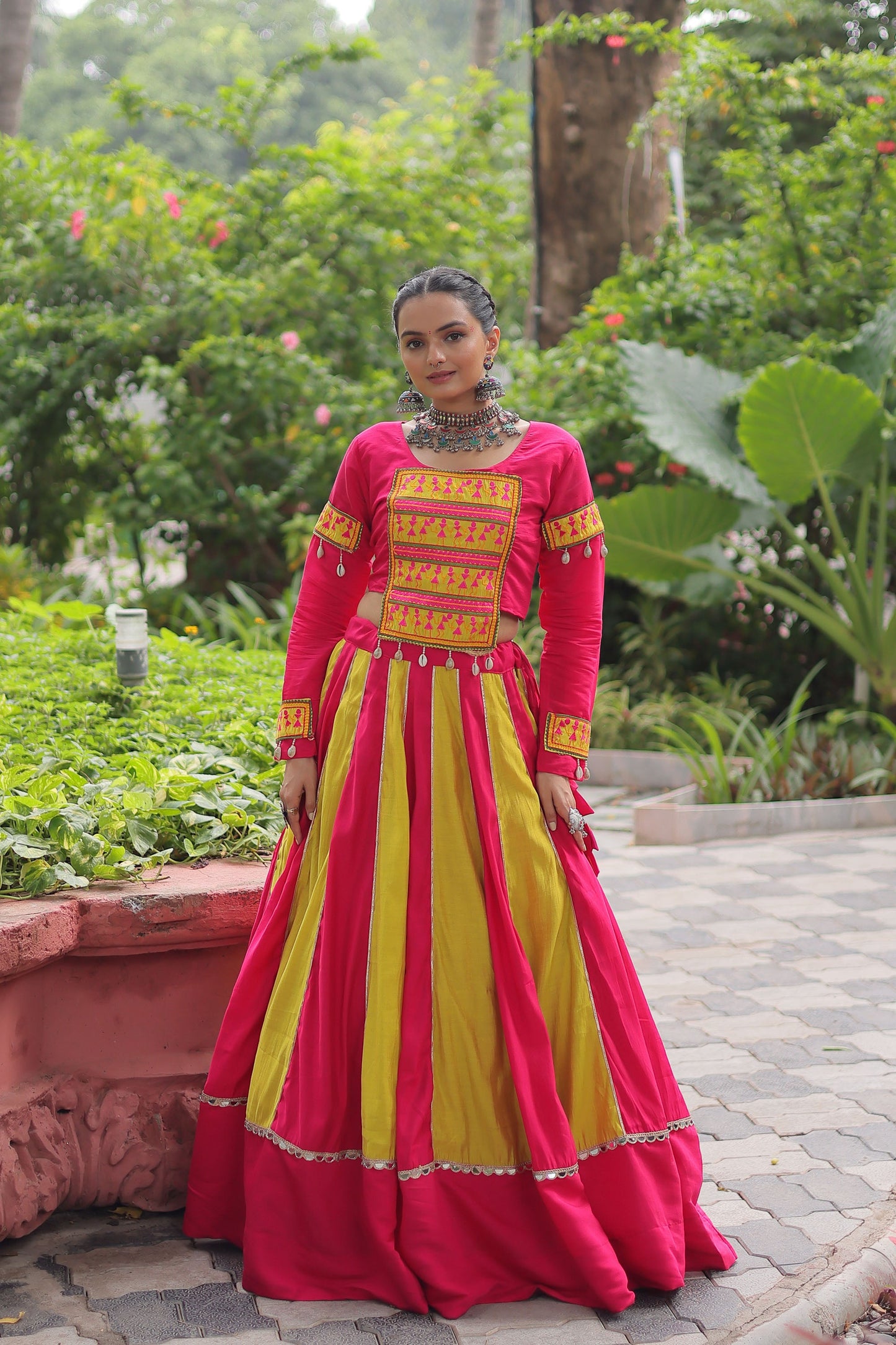 Lorenvalley Fashion Multicolor Roman Silk with attractive combination of Mirror lace embellished work Lehenga Choli | Swadesiicart