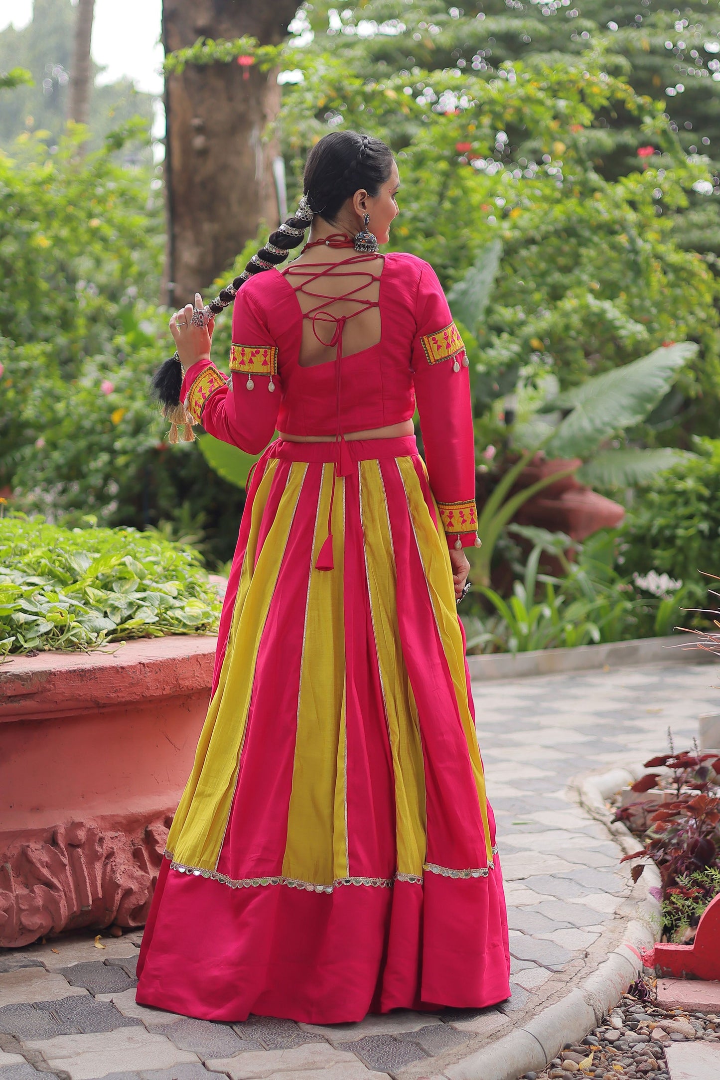 Lorenvalley Fashion Multicolor Roman Silk with attractive combination of Mirror lace embellished work Lehenga Choli | Swadesiicart
