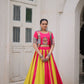 Lorenvalley Fashion Multicolor Roman Silk with attractive Maslin Crochet Print & Gotta lace embellished work Lehenga Choli | Swadesiicart