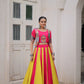 Lorenvalley Fashion Multicolor Roman Silk with attractive Maslin Crochet Print & Gotta lace embellished work Lehenga Choli | Swadesiicart