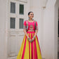 Lorenvalley Fashion Multicolor Roman Silk with attractive Maslin Crochet Print & Gotta lace embellished work Lehenga Choli | Swadesiicart
