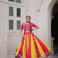 Lorenvalley Fashion Multicolor Roman Silk with attractive Maslin Crochet Print & Gotta lace embellished work Lehenga Choli | Swadesiicart