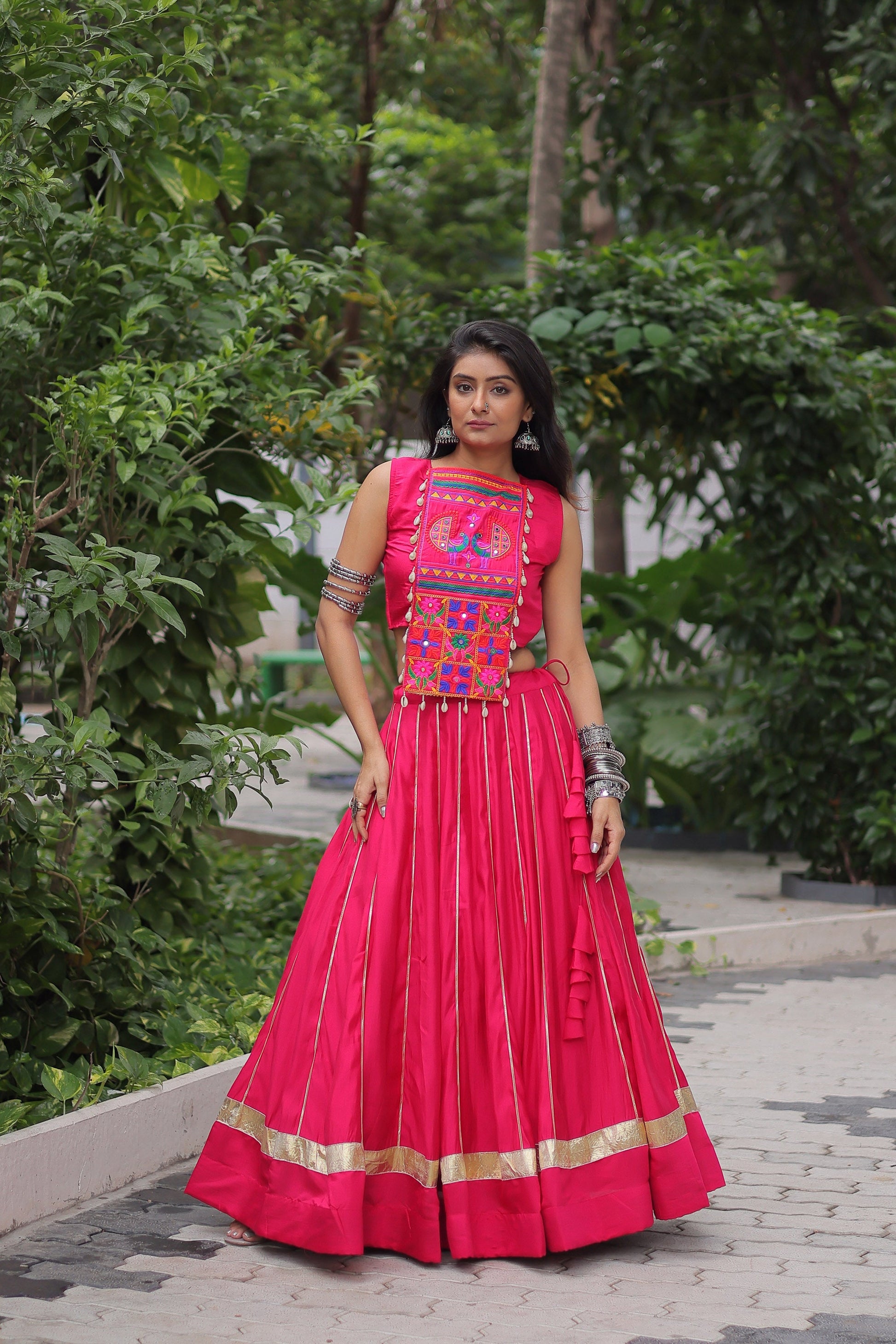 Lorenvalley Fashion Pink Roman Silk with Attractive Gota-Patti Lace Lehenga Choli | Swadesiicart