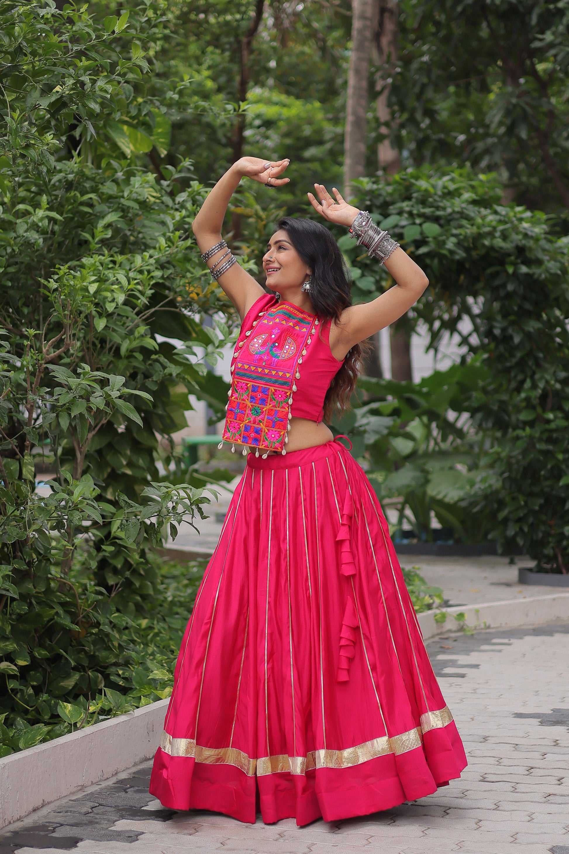 Lorenvalley Fashion Pink Roman Silk with Attractive Gota-Patti Lace Lehenga Choli | Swadesiicart