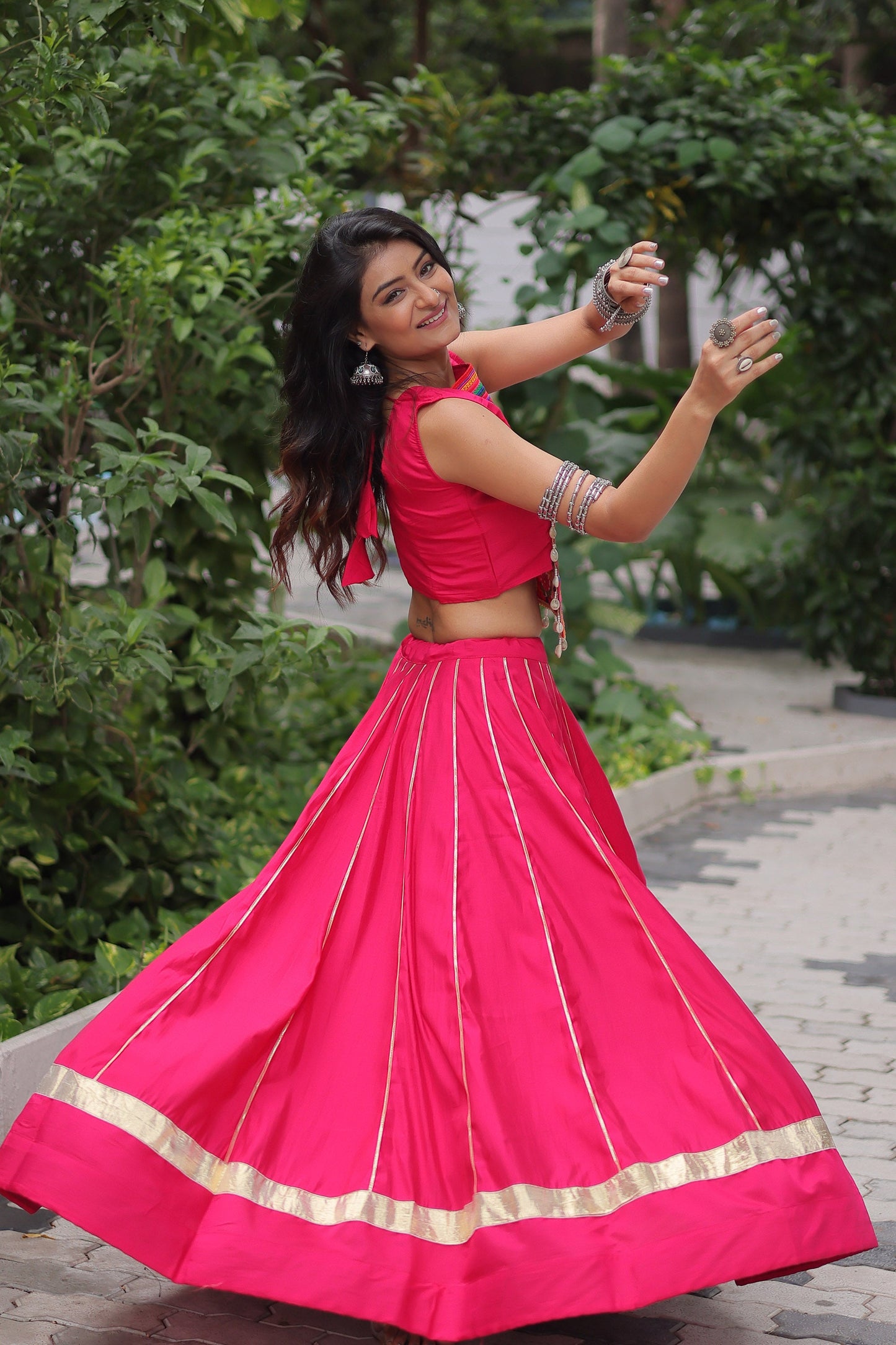 Lorenvalley Fashion Pink Roman Silk with Attractive Gota-Patti Lace Lehenga Choli | Swadesiicart
