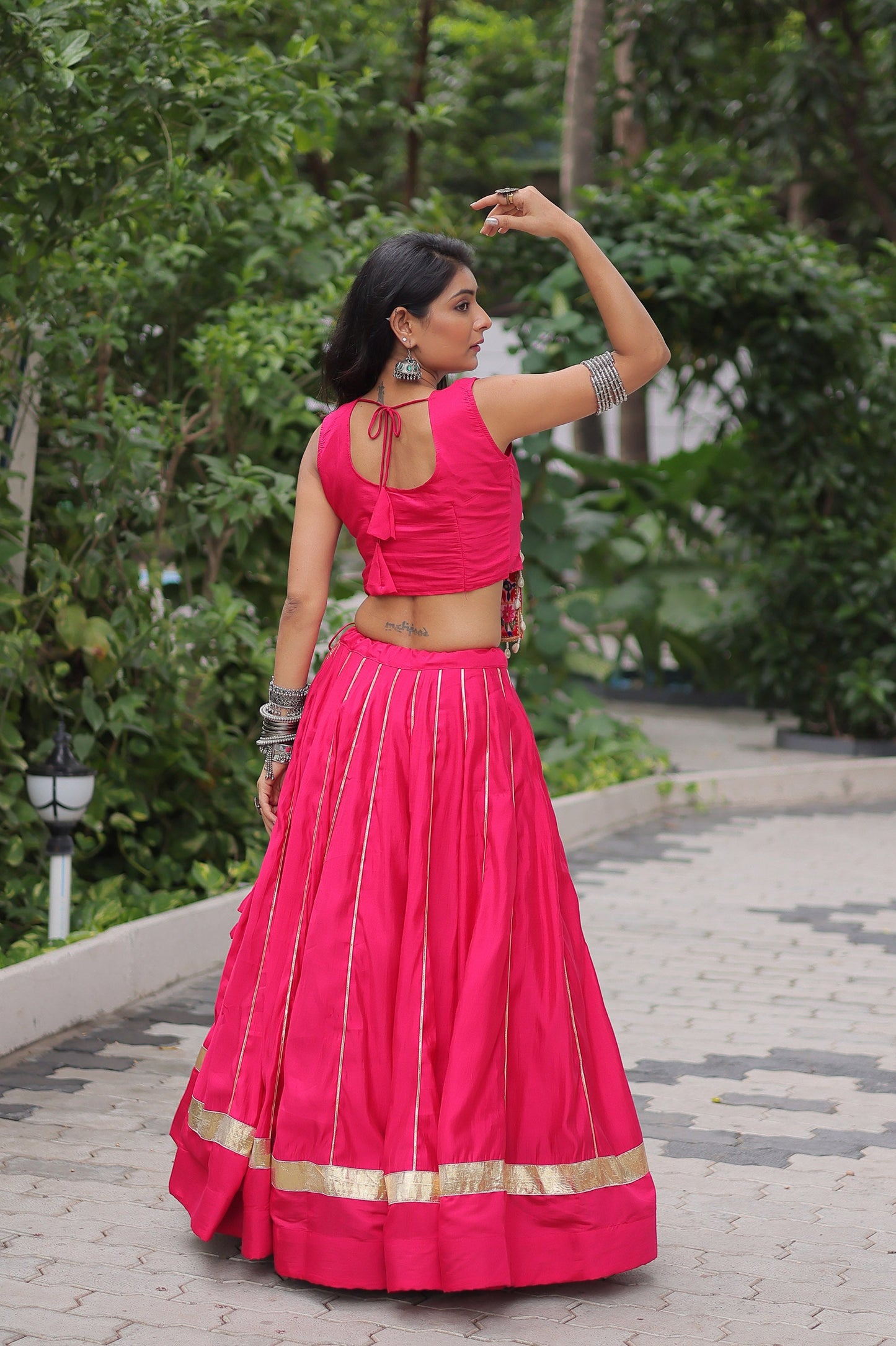 Lorenvalley Fashion Pink Roman Silk with Attractive Gota-Patti Lace Lehenga Choli | Swadesiicart