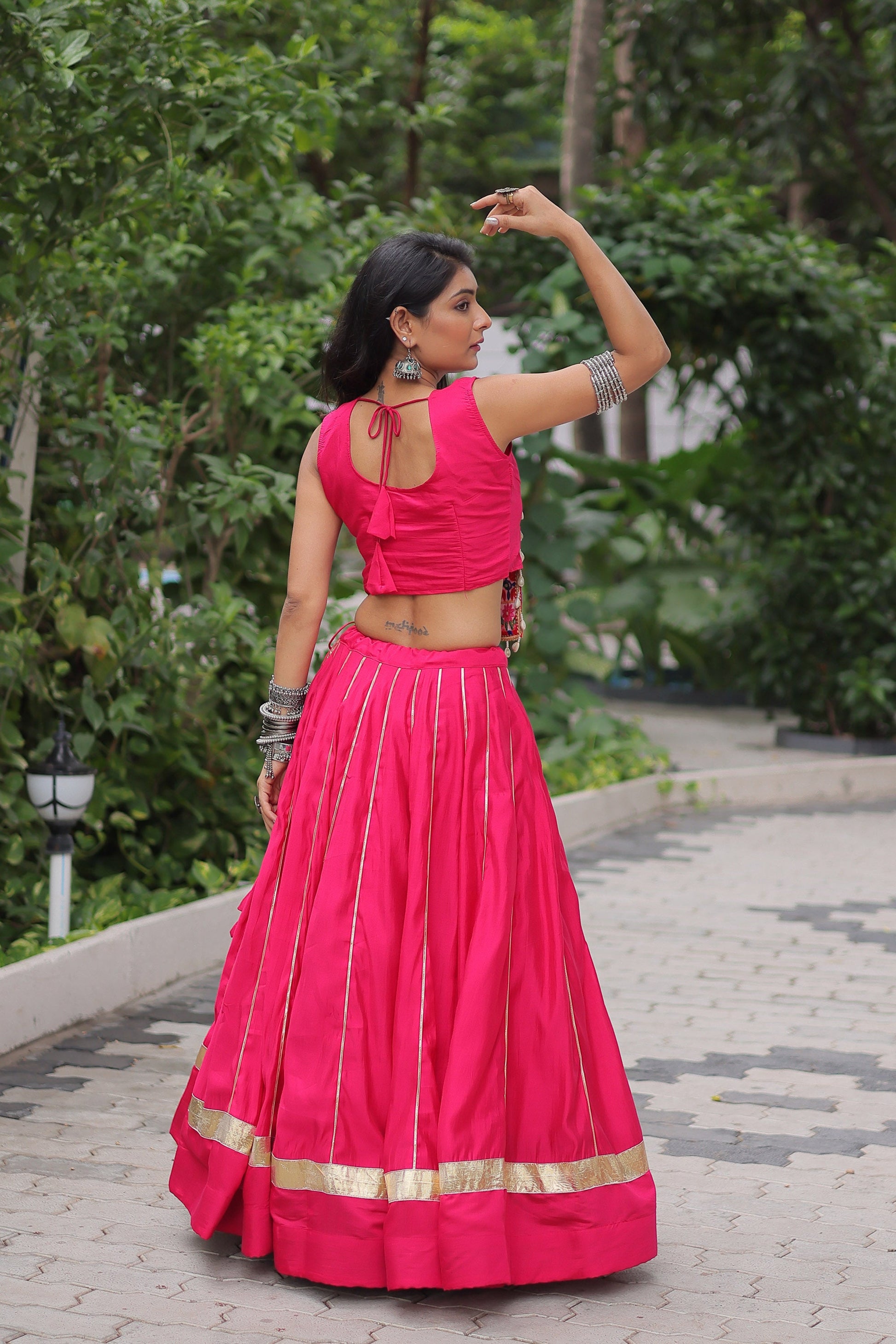 Lorenvalley Fashion Pink Roman Silk with Attractive Gota-Patti Lace Lehenga Choli | Swadesiicart