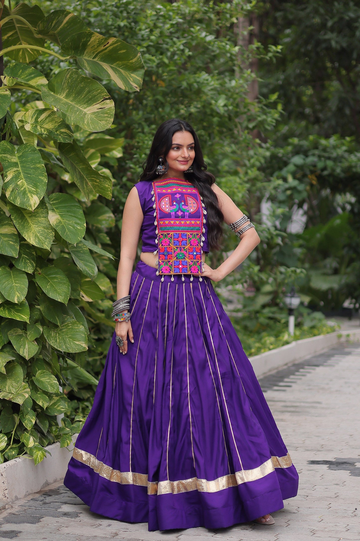 Lorenvalley Fashion Purple Roman Silk with Attractive Gota-Patti Lace Lehenga Choli | Swadesiicart