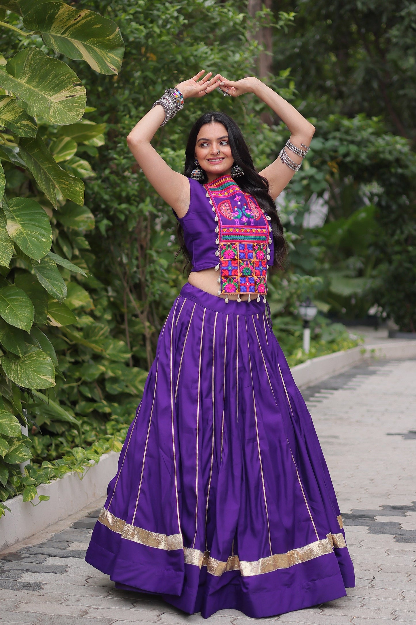 Lorenvalley Fashion Purple Roman Silk with Attractive Gota-Patti Lace Lehenga Choli | Swadesiicart