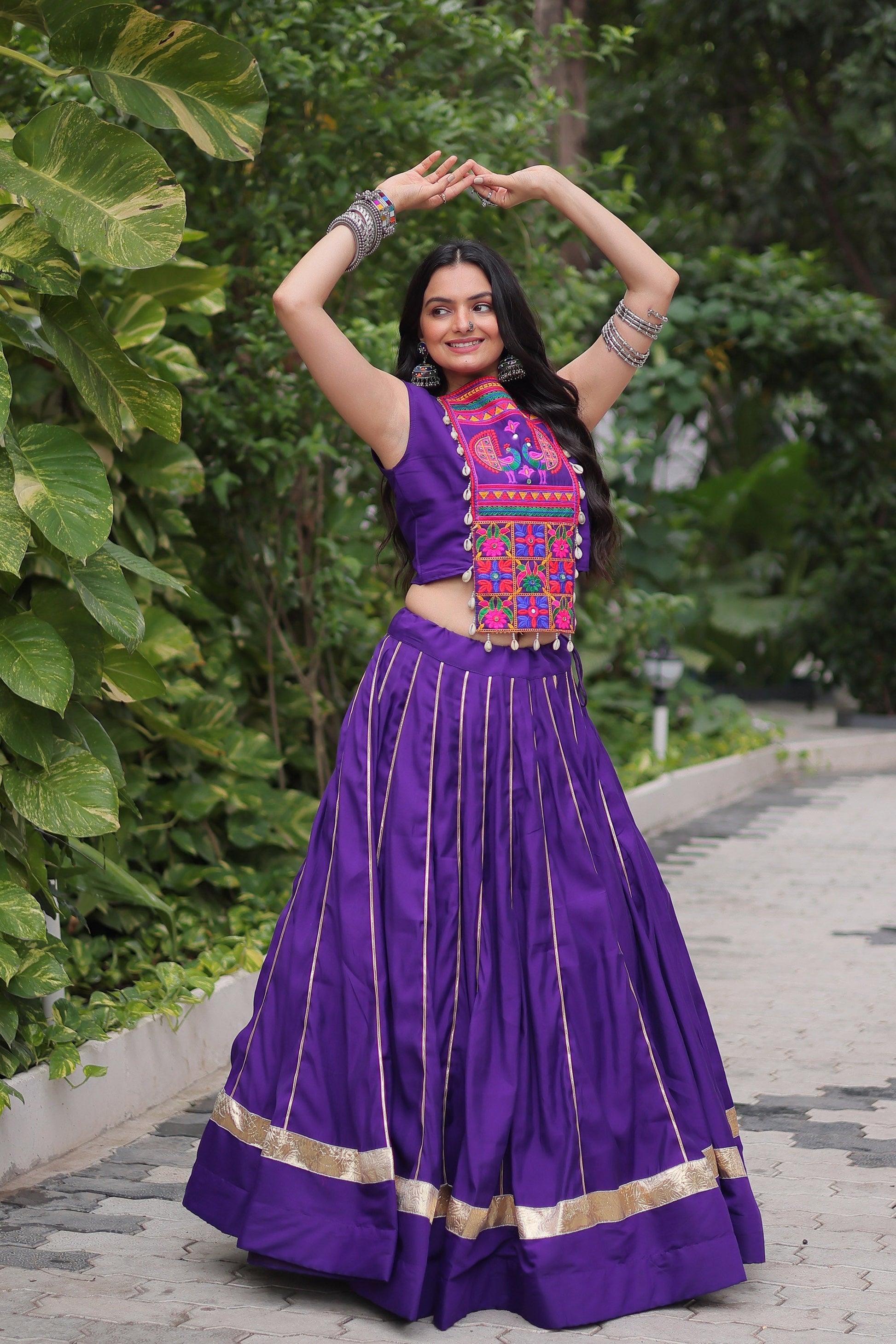 Lorenvalley Fashion Purple Roman Silk with Attractive Gota-Patti Lace Lehenga Choli | Swadesiicart
