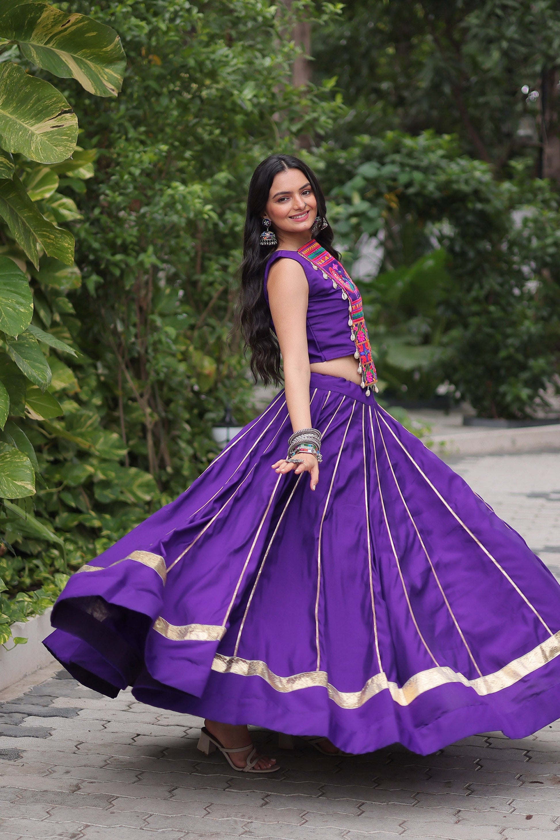Lorenvalley Fashion Purple Roman Silk with Attractive Gota-Patti Lace Lehenga Choli | Swadesiicart