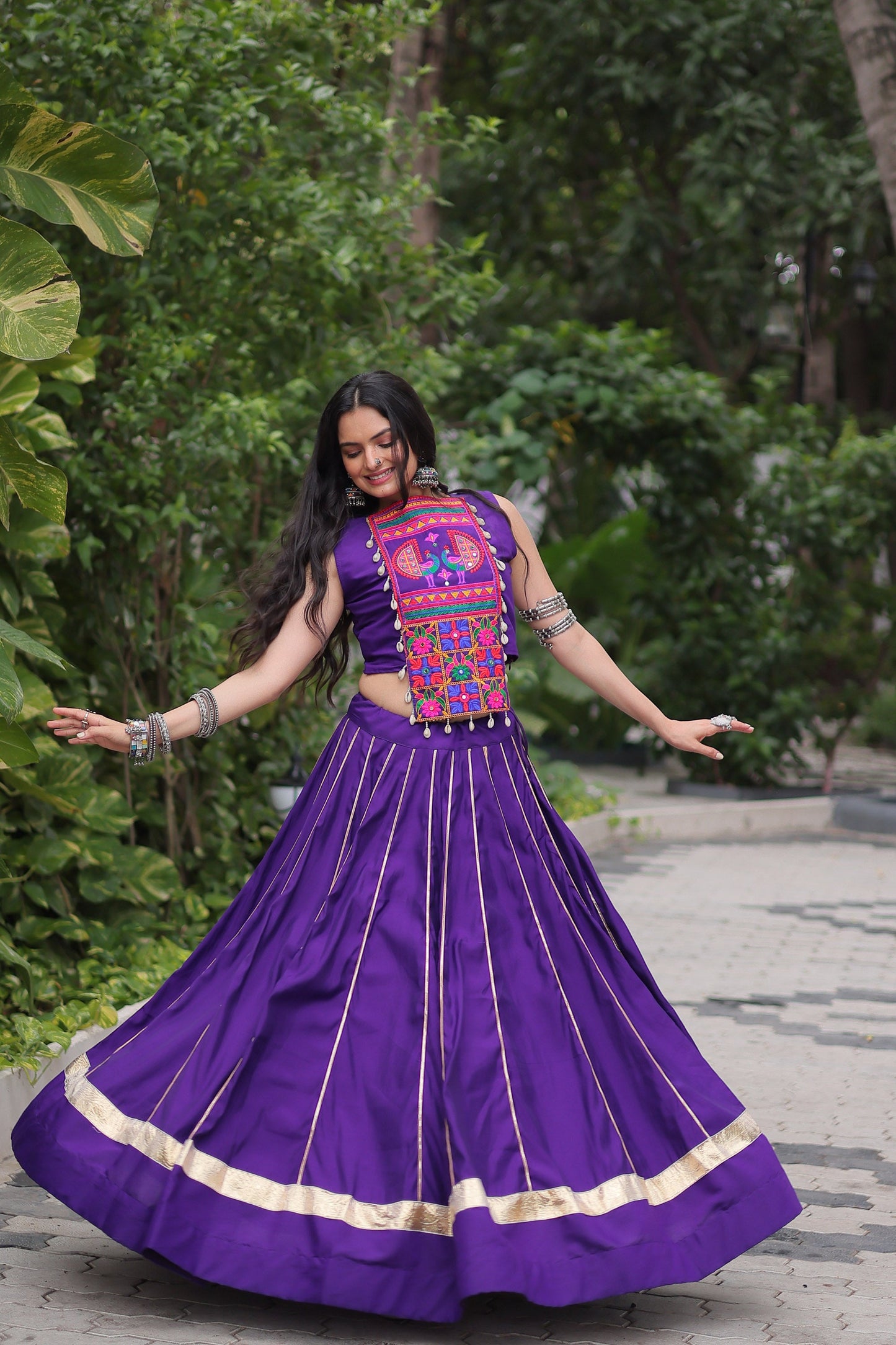 Lorenvalley Fashion Purple Roman Silk with Attractive Gota-Patti Lace Lehenga Choli | Swadesiicart
