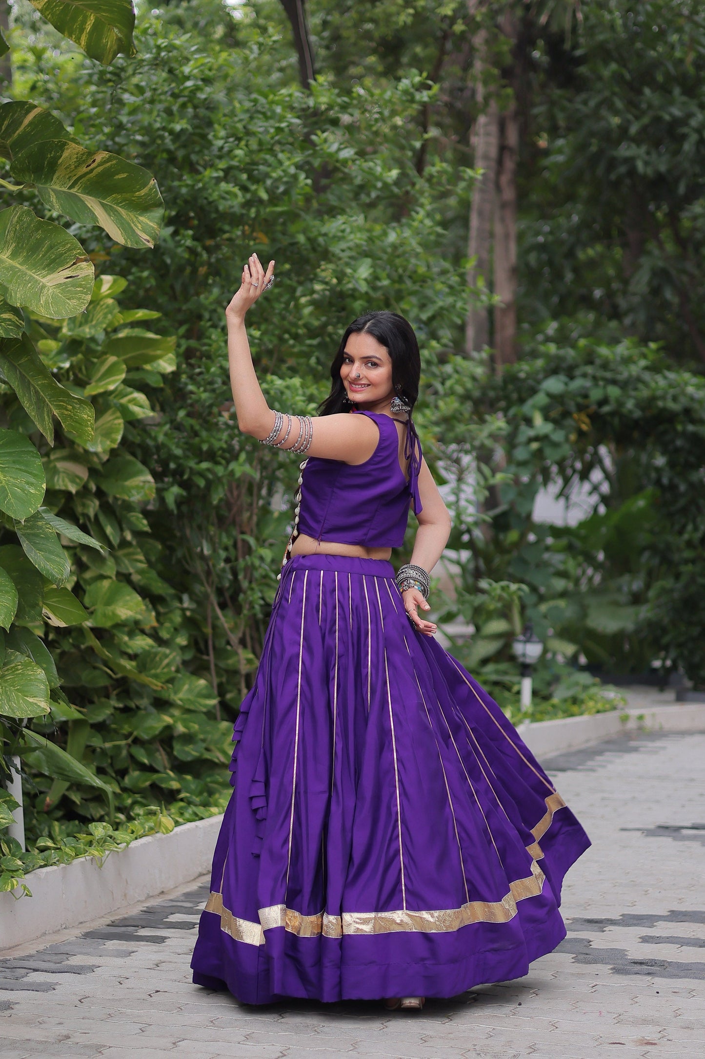 Lorenvalley Fashion Purple Roman Silk with Attractive Gota-Patti Lace Lehenga Choli | Swadesiicart