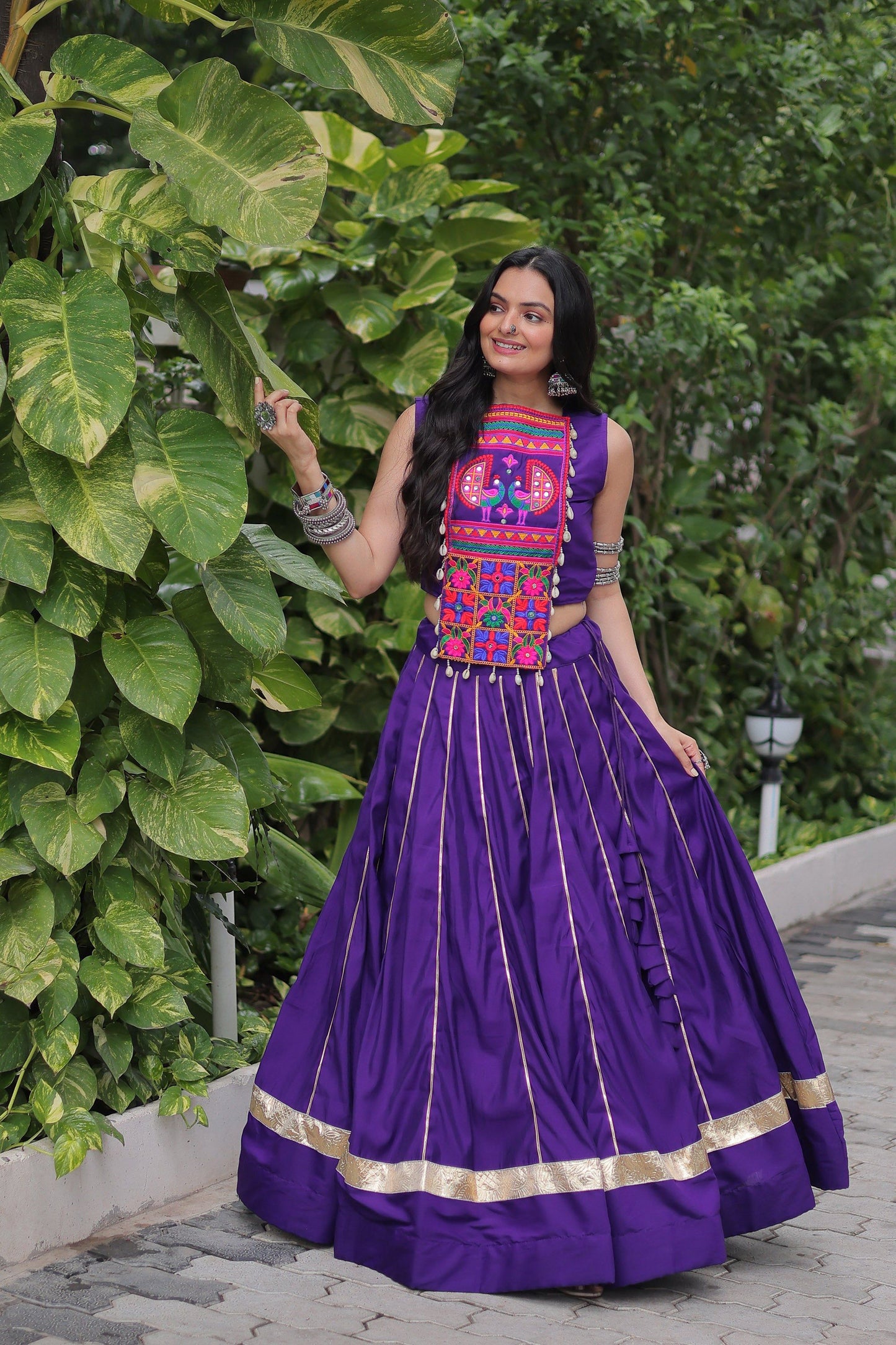 Lorenvalley Fashion Purple Roman Silk with Attractive Gota-Patti Lace Lehenga Choli | Swadesiicart