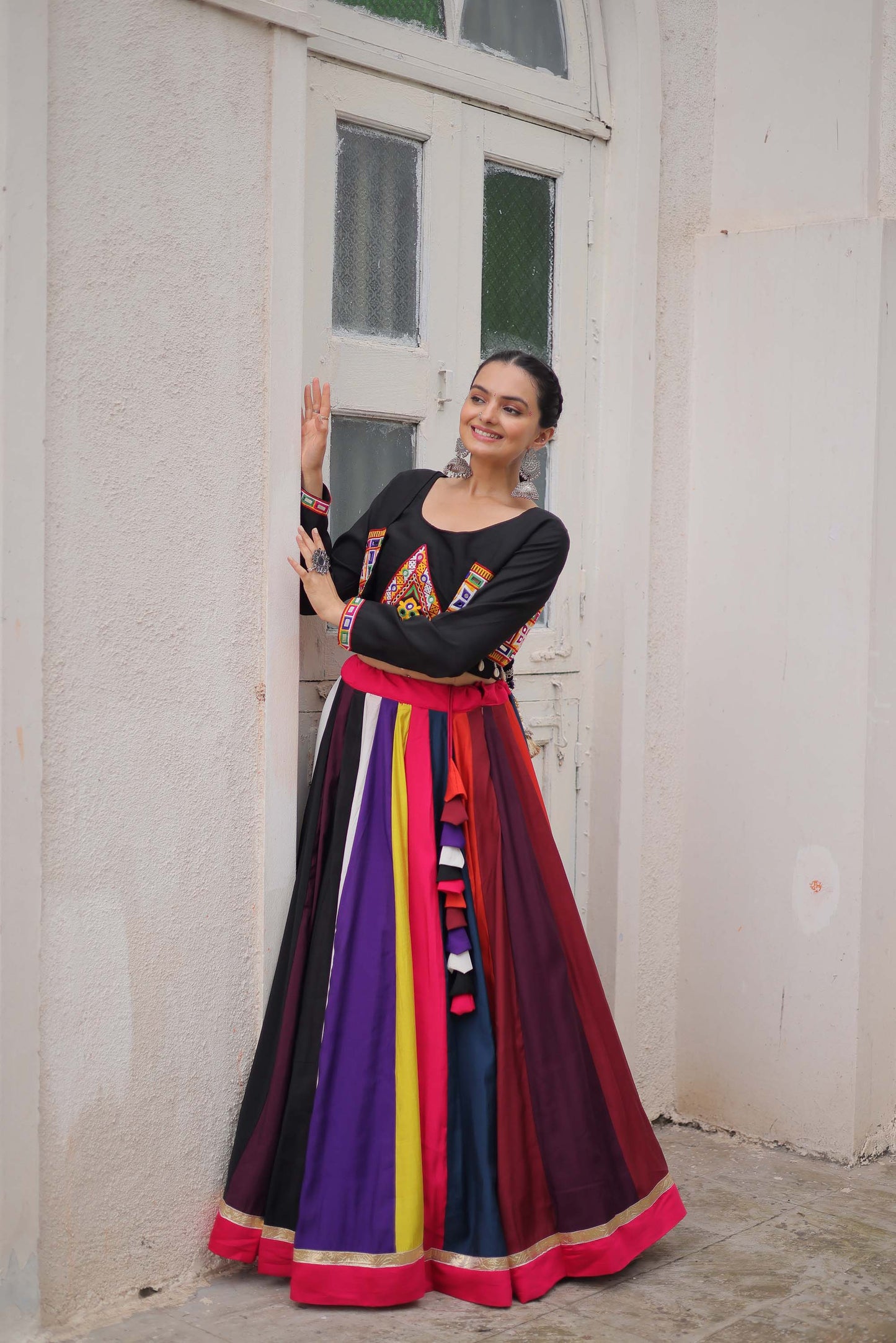 Lorenvalley Fashion Multicolor Roman Silk with Attractive Colour Combination Roman Fabrics Lace work Lehenga Choli | Swadesiicart