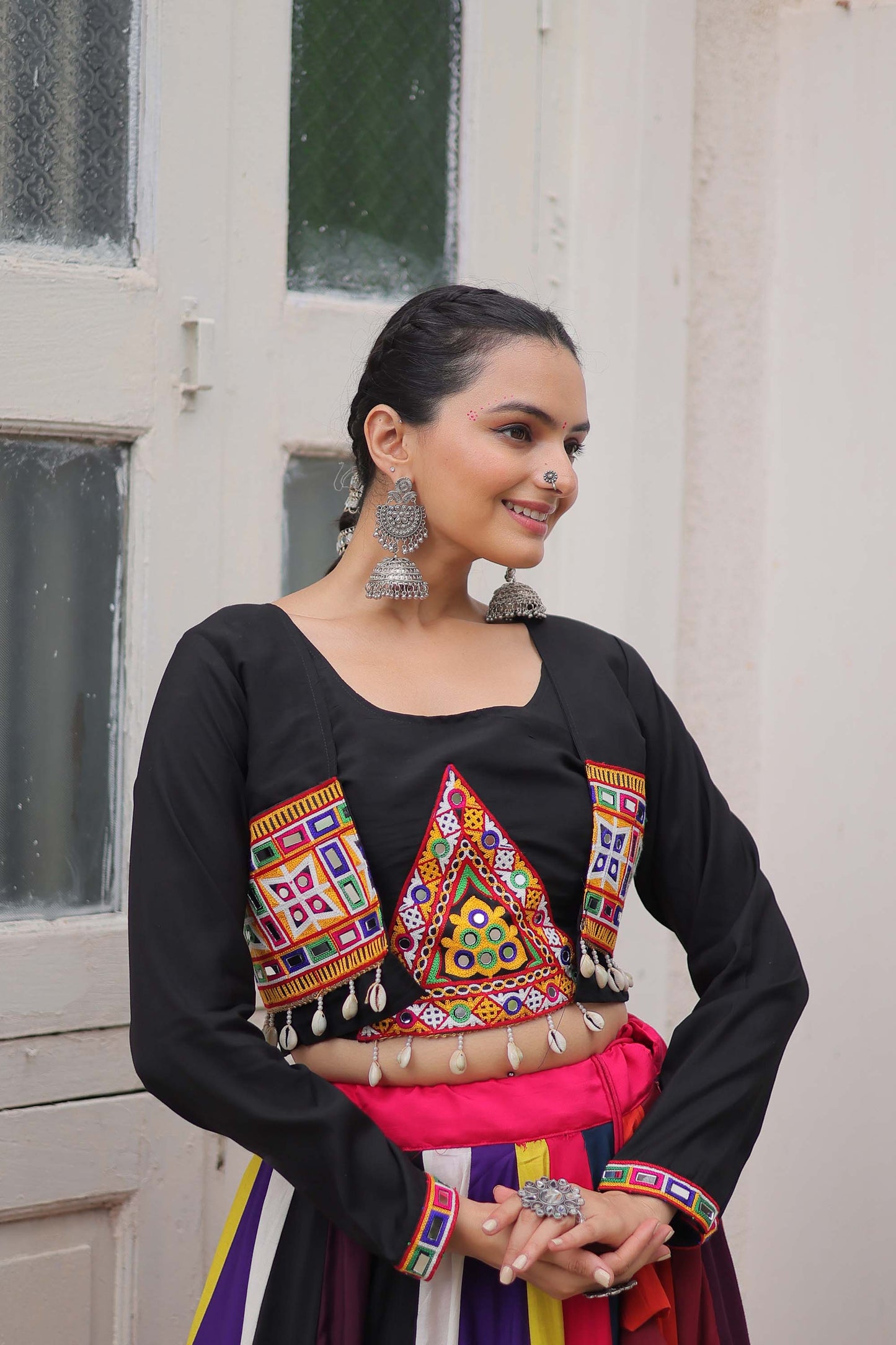Lorenvalley Fashion Multicolor Roman Silk with Attractive Colour Combination Roman Fabrics Lace work Lehenga Choli | Swadesiicart