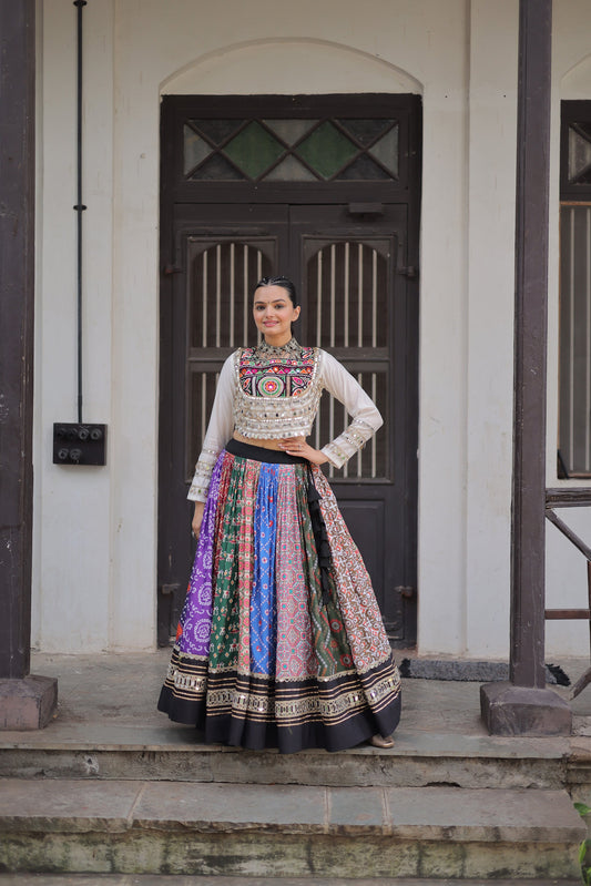 Lorenvalley Fashion Multicolor Cotton Printed With Attractive Gota-Patti & Real mirror Lace work Lehenga Choli | Swadesiicart