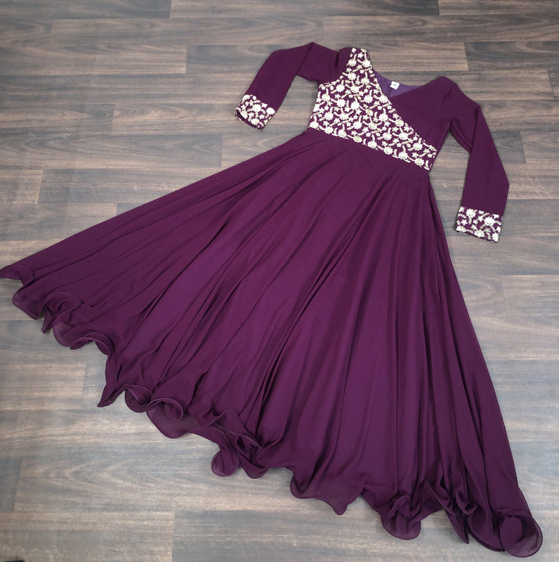 Jyoti Fashion Women's Wine Faux Blooming Sequins Embroidered Partywear Anarkali Dress | Swadesiicart
