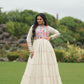 Lorenvalley Fashion Offwhite Kora Cotton with Multi Thread Embroidered & Gota patti Work Gown | Swadesiicart