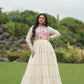 Lorenvalley Fashion Offwhite Kora Cotton with Multi Thread Embroidered & Gota patti Work Gown | Swadesiicart