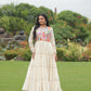 Lorenvalley Fashion Offwhite Kora Cotton with Multi Thread Embroidered & Gota patti Work Gown | Swadesiicart