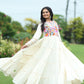 Lorenvalley Fashion Offwhite Kora Cotton with Multi Thread Embroidered & Gota patti Work Gown | Swadesiicart