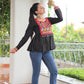 Prazu Fashion Black Roman Silk With Kutchi Gamthi Work Navaratri Top - Swadesiicart