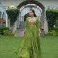 Lorenvalley Fashion Parotgreen Rayon with Kutchi Gamthi Work Gown | Swadesiicart