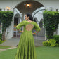 Lorenvalley Fashion Parotgreen Rayon with Kutchi Gamthi Work Gown | Swadesiicart
