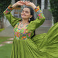 Lorenvalley Fashion Parotgreen Rayon with Kutchi Gamthi Work Gown | Swadesiicart
