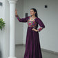 Lorenvalley Fashion Wine Rayon with Kutchi Gamthi Work Gown | Swadesiicart