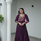 Lorenvalley Fashion Wine Rayon with Kutchi Gamthi Work Gown | Swadesiicart
