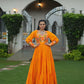 Lorenvalley Fashion Orange Rayon with Kutchi Gamthi Work Gown | Swadesiicart