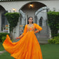 Lorenvalley Fashion Orange Rayon with Kutchi Gamthi Work Gown | Swadesiicart