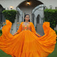 Lorenvalley Fashion Orange Rayon with Kutchi Gamthi Work Gown | Swadesiicart