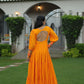 Lorenvalley Fashion Orange Rayon with Kutchi Gamthi Work Gown | Swadesiicart