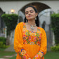 Lorenvalley Fashion Orange Rayon with Kutchi Gamthi Work Gown | Swadesiicart