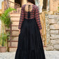 Lorenvalley Fashion Black Rayon Kutchi Gamthi Embroidered Work & Cotton Print Work Gown | Swadesiicart