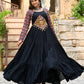Lorenvalley Fashion Black Rayon Kutchi Gamthi Embroidered Work & Cotton Print Work Gown | Swadesiicart